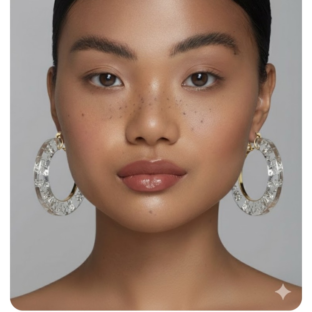 Elegant Gold and Silver Foil Resin Hoop Earrings